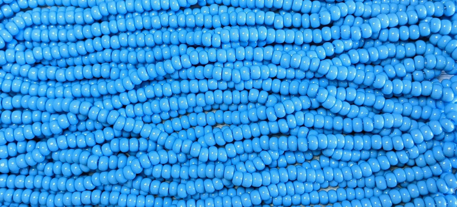 1/0 Opaque Light Blue Turquoise Czech Glass Seed Beads - 20 Inch Strand (1BW294) - Beads and Babble