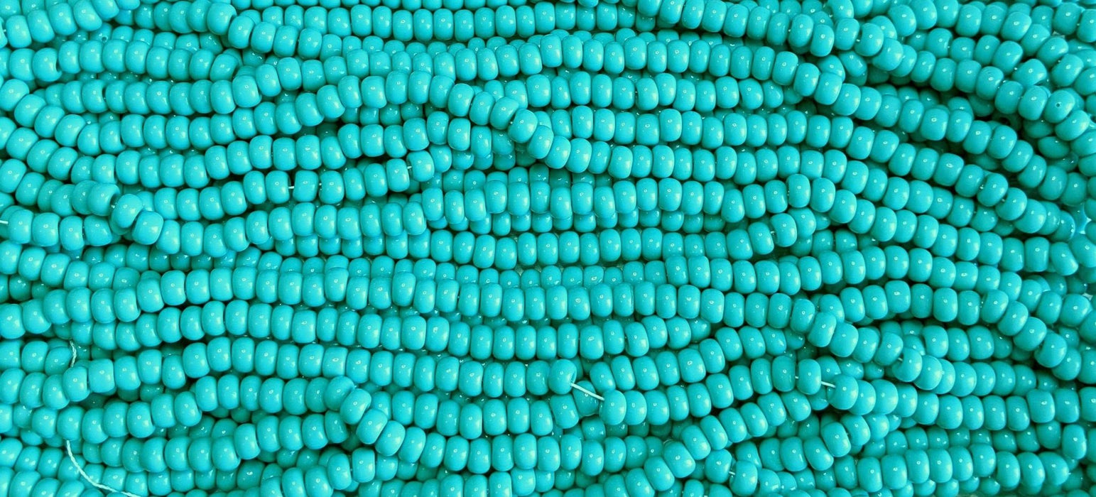 1/0 Opaque Turquoise Czech Glass Seed Beads - 20 Inch Strand (1BW298) - Beads and Babble
