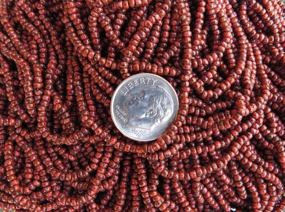 10/0 Opaque Coral Picasso Czech Glass Seed Beads - 12 Strand Mini Hank (10CZ6) - Beads and Babble