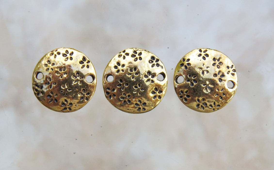 10mm (1.5mm Holes) Antique Gold Alloy Metal Stamped And Domed Component Links - Qty 10 (MB191) - Beads and Babble