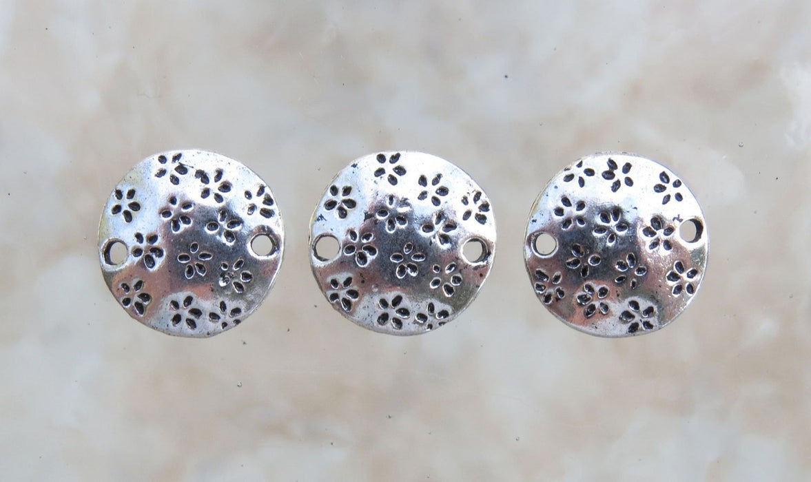 10mm (1.5mm Holes) Antique Silver Alloy Metal Stamped And Domed Component Links - Qty 10 (MB190) - Beads and Babble