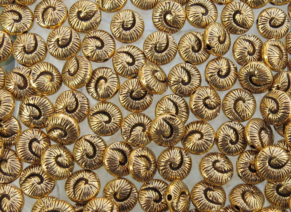 10mm (1mm Hole) Antique Gold Alloy Metal Shell Beads - Qty 10 (MB162) - Beads and Babble