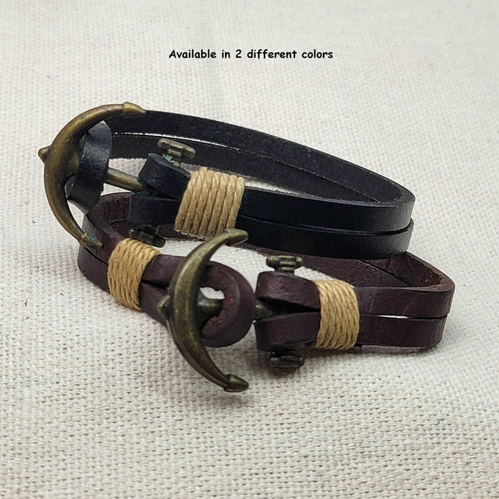 10mm Soft Pliable Brown Flat Leather Cuff Bracelet with attached Anchor Clasp - Qty 1 (LC15) - Beads and Babble