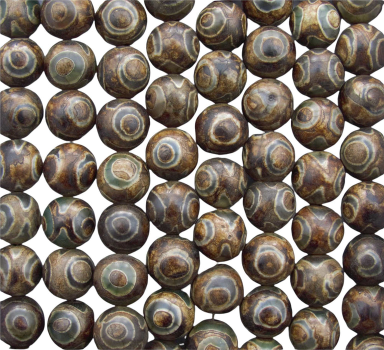 10mm Tibetan Dzi Dyed Natural Agate Gemstone Round Beads - 15 Inch Strand (GEM54) - Beads and Babble