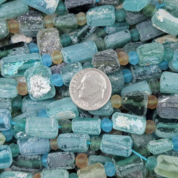 10mm to 18mm Organically Formed Recycled Ancient Roman Unpolished Glass Beads - 20 Inch Strand (LQ24) - Beads and Babble