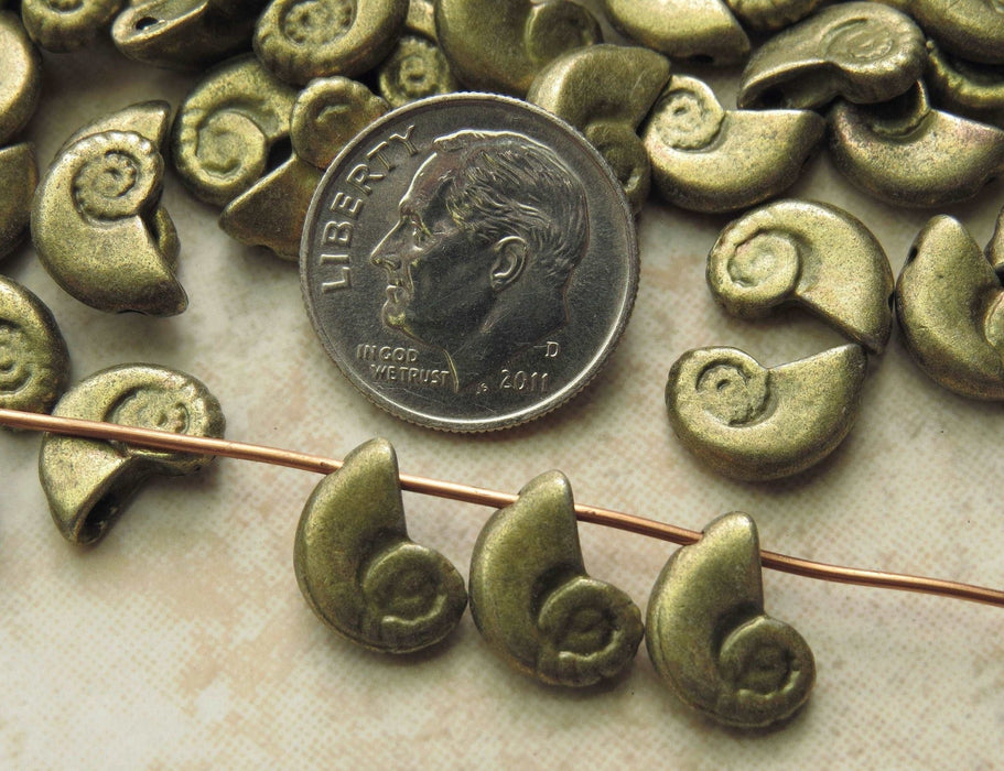 10x5x2mm (1mm hole) Antique Brass Ammonite Alloy Metal Beads - Qty 10 (MB160) - Beads and Babble