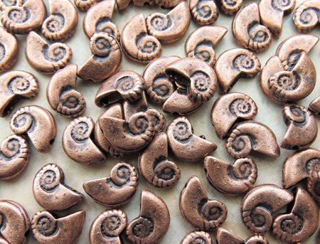 10x5x2mm (1mm hole) Antique Copper Ammonite Alloy Metal Beads - Qty 10 (MB159) - Beads and Babble