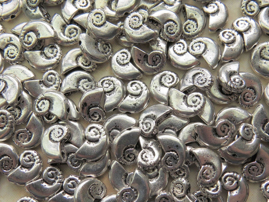 10x5x2mm (1mm hole) Antique Silver Ammonite Alloy Metal Beads - Qty 10 (MB158) - Beads and Babble