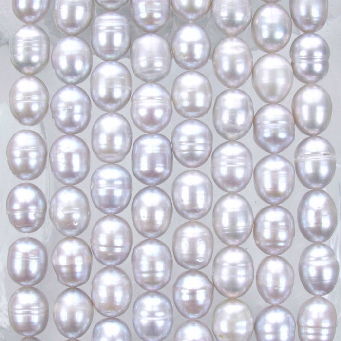 10x8mm Silvery Blue Cultured Freshwater Rice Pearl Beads - 16 Inch Strand (PRL01) - Beads and Babble