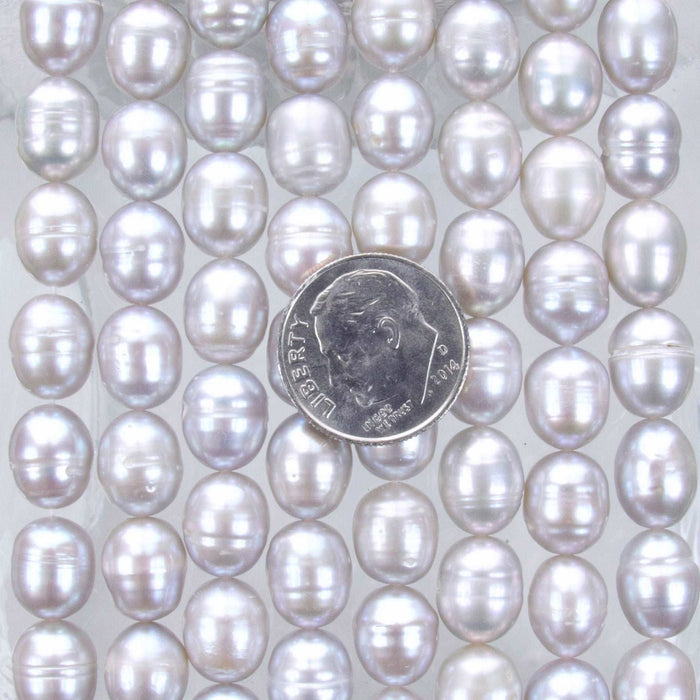 10x8mm Silvery Blue Cultured Freshwater Rice Pearl Beads - 16 Inch Strand (PRL01) - Beads and Babble