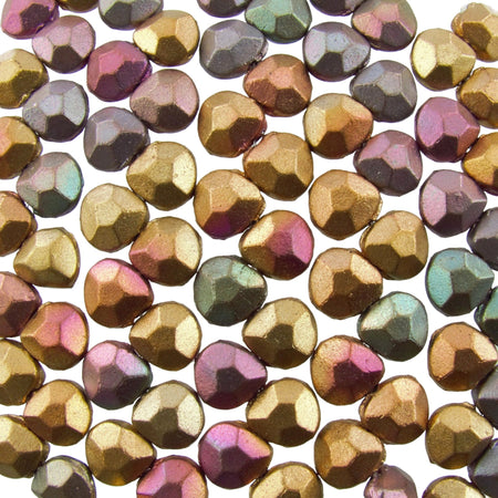 10x9mm Faceted Brushed Bronze Rainbow Czech Glass Briolette Drop Beads - Qty 15 (DRP59) - Beads and BabbleBeads