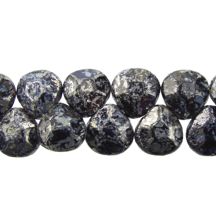 10x9mm Faceted Opaque Jet Black Silver Picasso Czech Glass Briolette Drop Beads - Qty 15 (DRP55) - Beads and BabbleBeads