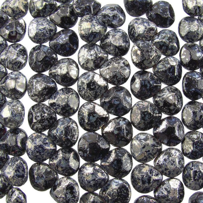 10x9mm Faceted Opaque Jet Black Silver Picasso Czech Glass Briolette Drop Beads - Qty 15 (DRP55) - Beads and BabbleBeads