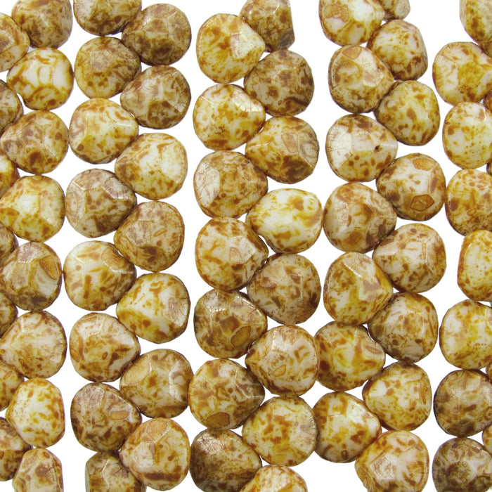 10x9mm Faceted Opaque White Picasso Czech Glass Briolette Drop Beads - Qty 15 (DRP54) - Beads and BabbleBeads