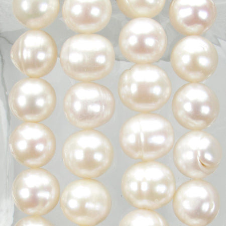 11mm to 12mm Natural Ivory Cultured Freshwater Off Round Pearl Beads - 16 Inch Strand (PRL06) - Beads and Babble