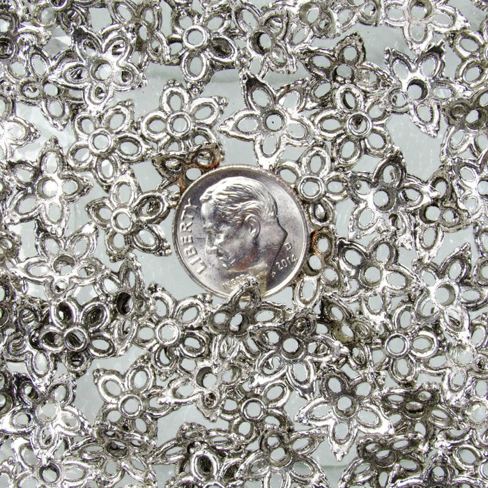 12mm Antique Silver Finish Alloy Metal 5 Point Flower Bead Caps - Qty 20 (MB261) - Beads and Babble