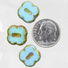12mm Opaque Blue & Green Turquoise 4 Leaf Clover Picasso Table Cut Mix Czech Glass Beads - Qty 10 (BS205) - Beads and Babble
