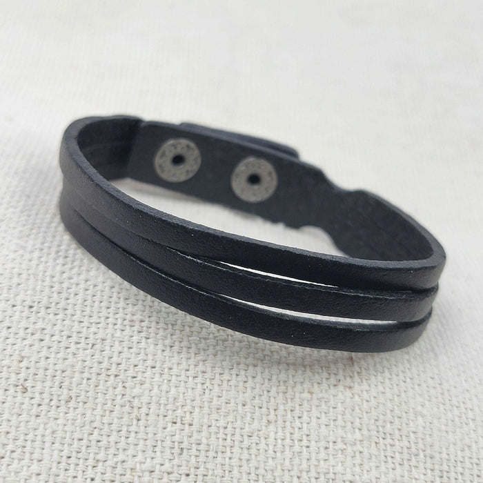12mm Soft Pliable Black Flat Leather Cuff Bracelet with attached Snap Closures - Qty 1 (LC19) - Beads and Babble