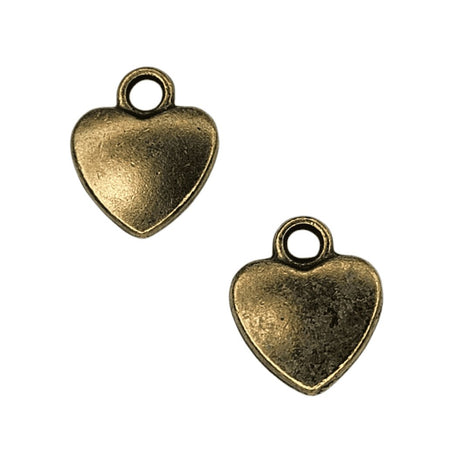 12x10x2.5mm Antique Brass Alloy Metal Heart Charm - Qty 10 (MB470) - Beads and Babble