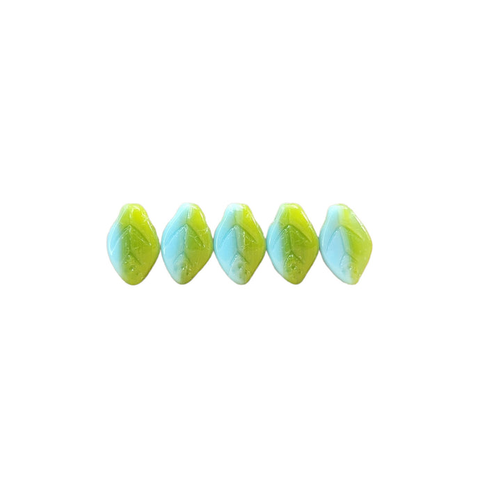 12x7mm 2 Tone Opaque Blue Turquoise & Transparent Green Czech Glass Leaf Beads - Qty 25 (MISC138) - Beads and BabbleBeads