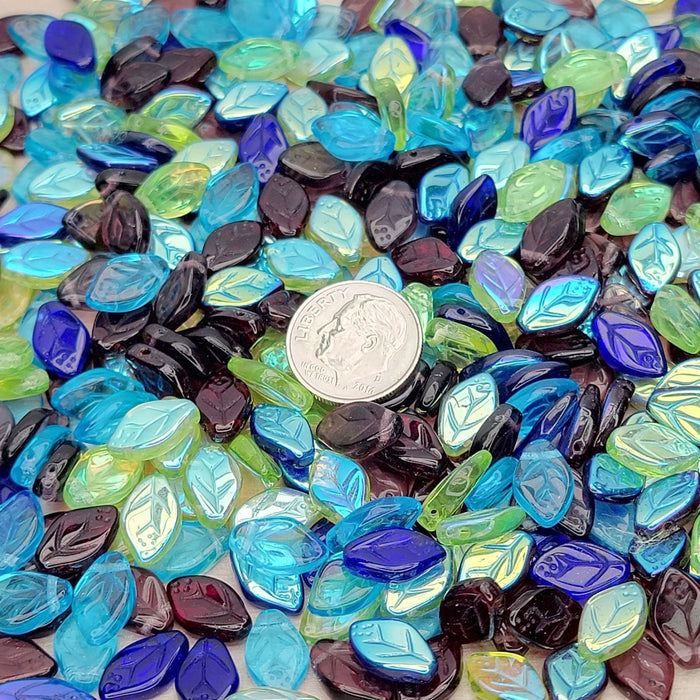 12x7mm Gemstone Mix Czech Glass Leaf Beads - Qty 25 (MISC116) - Beads and BabbleBeads