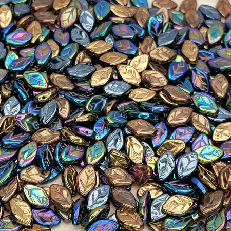 12x7mm Heavy Metals Mix Czech Glass Leaf Beads - Qty 25 (MISC117) - Beads and BabbleBeads