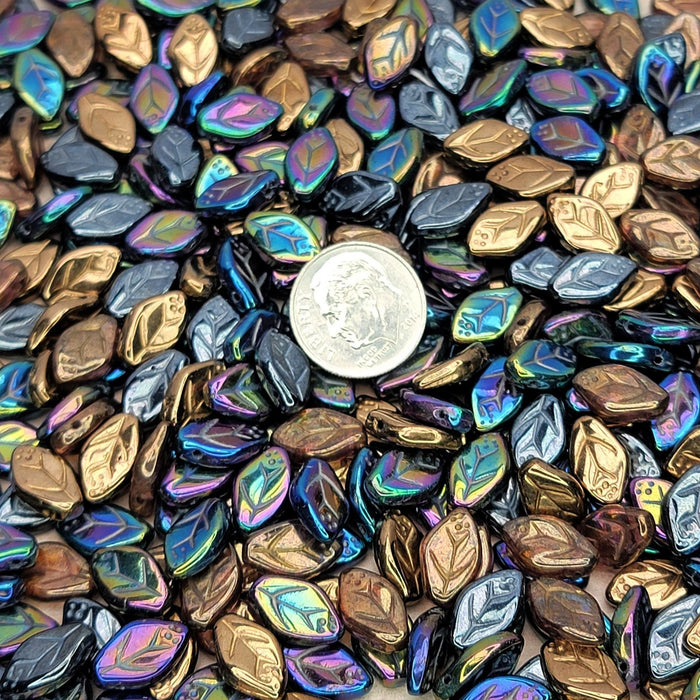 12x7mm Heavy Metals Mix Czech Glass Leaf Beads - Qty 25 (MISC117) - Beads and BabbleBeads