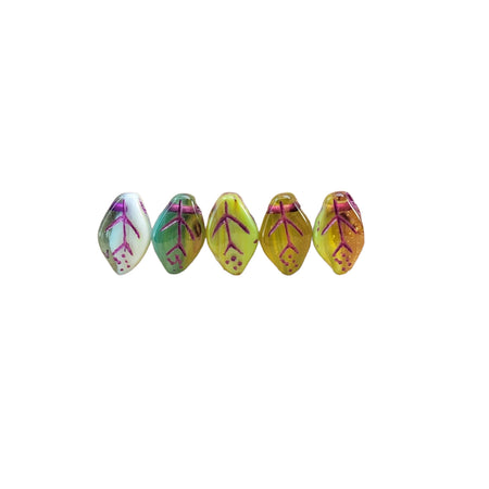 12x7mm Multi-tone Opaque Green & Transparent Topaz Czech Glass Leaf Beads - Qty 25 (MISC141) - Beads and BabbleBeads