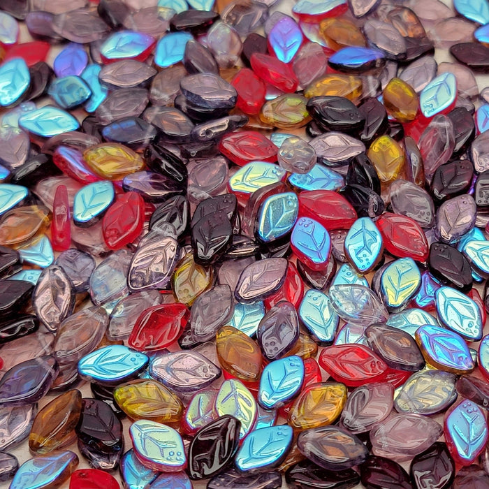 12x7mm Vineyard Mix Czech Glass Leaf Beads - Qty 25 (MISC114) - Beads and BabbleBeads