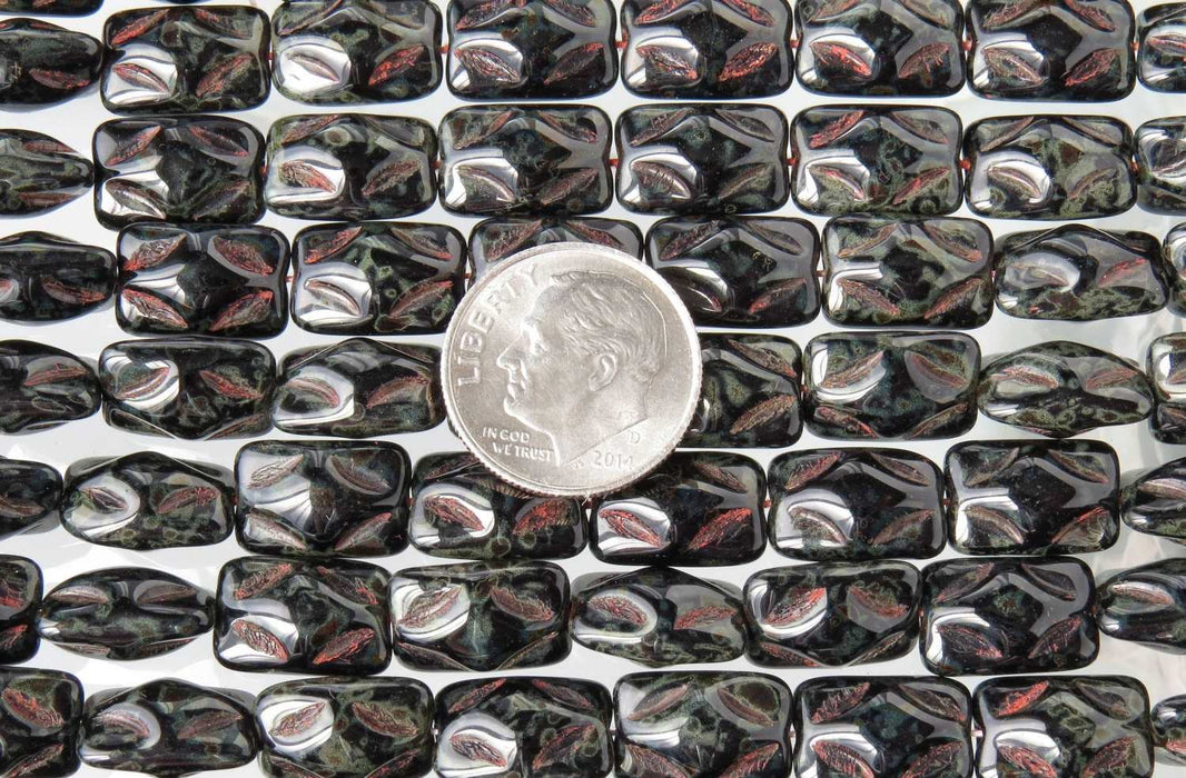 12x8mm Opaque Black Picasso Raised Diamond Pattern Czech Glass Rectangle Beads - Qty 20 (ES11) - Beads and Babble