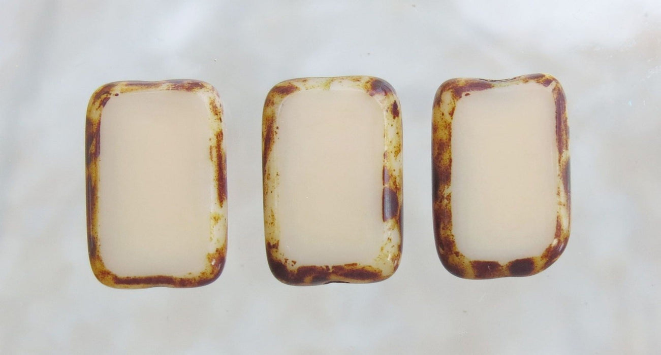 12x8mm Opaque Creamy Beige Picasso Edged Table Cut Czech Glass Rectangle Beads - Qty 20 (MISC12) - Beads and Babble