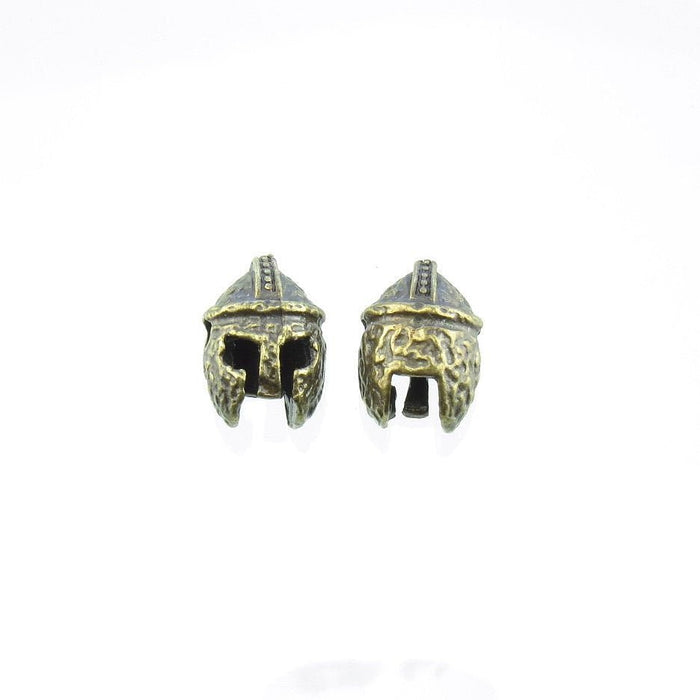 14x9mm Antique Brass Finish Alloy Metal 3D Knight Helmet Beads - Qty 4 (MB13) - Beads and Babble