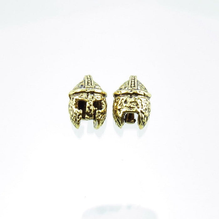 14x9mm Antique Gold Finish Alloy Metal 3D Knight Helmet Beads - Qty 4 (MB11) - Beads and Babble
