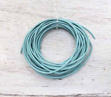 1.5mm Lightly Distressed Turquoise Round Leather Cord - 4 Yard Bundle - (15RLC08) - Beads and Babble