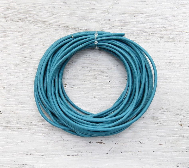 1.5mm Teal Round Leather Cord - 4 Yard Bundle - (15RLC09) - Beads and Babble