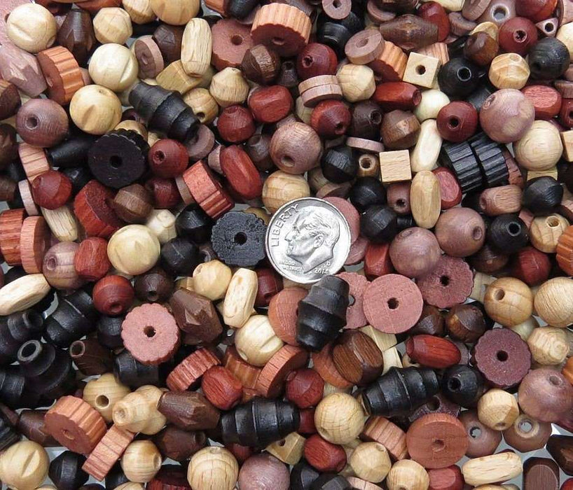 15mm to 2mm mm Natural, Red Mahogany, Dark Walnut & Black Mixed Wood Beads - Qty 100 - 20 Grams (UM28) - Beads and Babble