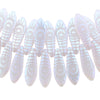 16x5mm Matte Iridescent Very light Lavender Opal Laser Etched Peacock Feather Design Czech Glass Dagger Beads - Qty 25 (DRP38) - Beads and BabbleBeads