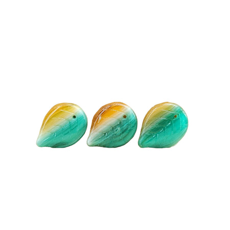 18x13mm 3 Tone Opaque White, Transparent Teal Green & Topaz Czech Glass Leaf Beads - Qty 15 (MISC145) - Beads and BabbleBeads