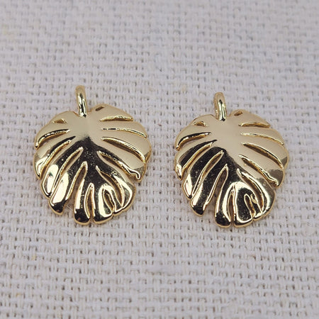 19x15x2mm 18K Gold Plated Monstera Leaf Earring Components, Charm or Pendants - Qty 2 (MB384) - Beads and Babble