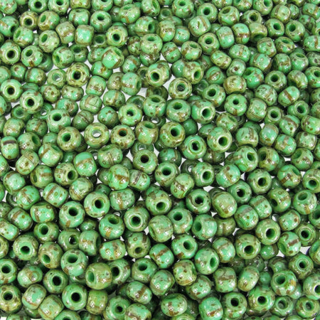 2/0 (1.60mm hole size) Opaque Green with Brown Stripes Picasso Czech Glass Seed Beads 20 Grams (2CS108) - Beads and Babble