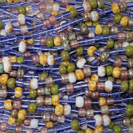 2/0 & 5mm Shallow Waters Picasso Mix Czech Glass Seed & Striped Tube Beads - 18 Inch Strand (BW22) - Beads and BabbleBeads