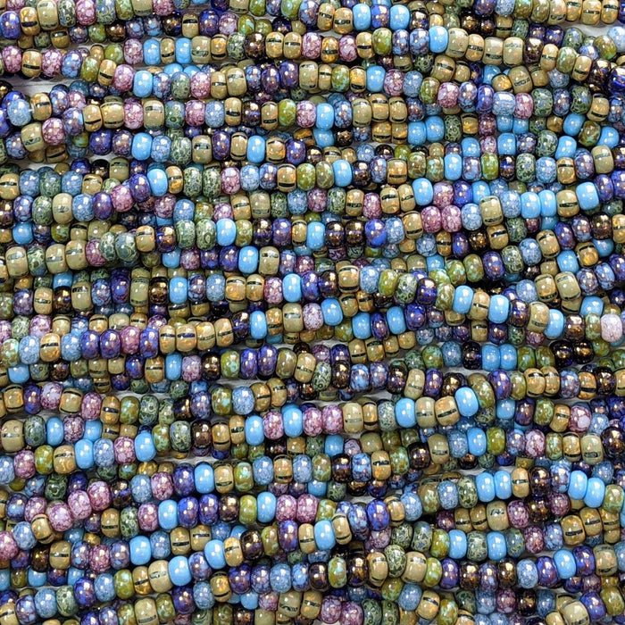 2/0 Frozen Striped Picasso Mix Czech Glass Seed Beads - 20 Inch Strand (BW18) - Beads and Babble