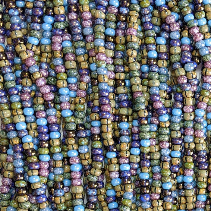 2/0 Frozen Striped Picasso Mix Czech Glass Seed Beads - 20 Inch Strand (BW18) - Beads and Babble