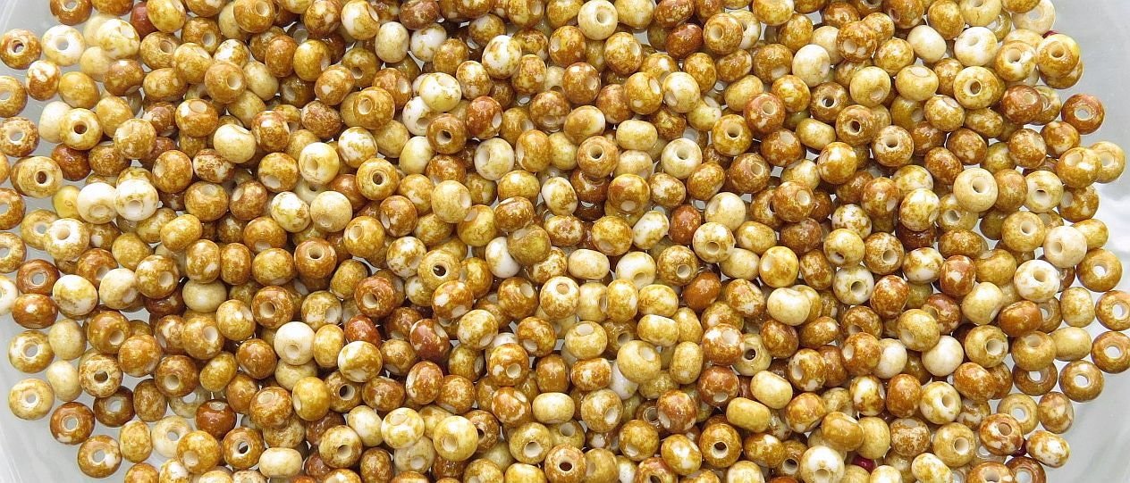 2/0 Opaque Honey Wheat Picasso Czech Glass Seed Beads 20 Grams (2CS118) - Beads and Babble