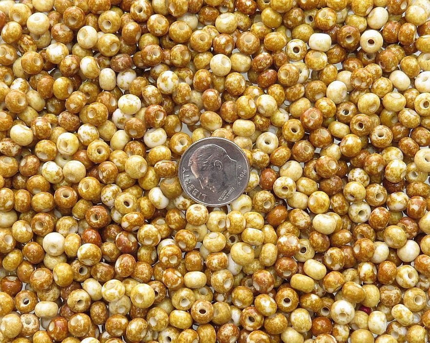 2/0 Opaque Honey Wheat Picasso Czech Glass Seed Beads 20 Grams (2CS118) - Beads and Babble
