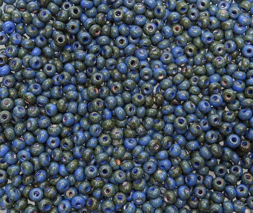 2/0 Opaque Slate Blue Picasso Czech Glass Seed Beads 20 Grams (2CS119) - Beads and Babble