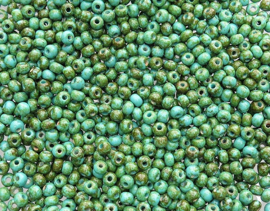 2/0 Opaque Turquoise Picasso Czech Glass Seed Beads 20 Grams (2CS124) - Beads and Babble
