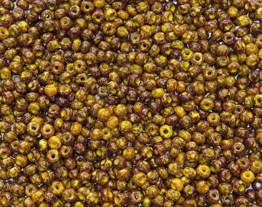 2/0 Opaque Yellow Picasso Czech Glass Seed Beads 20 Grams (2CS121) - Beads and Babble