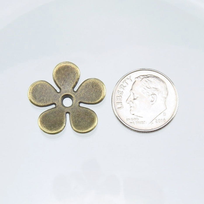 21mm Antique Brass Finish Alloy Metal Flower Beads, Button Closures, Bead Caps Jewelry Component - Qty 6 (MB185) - Beads and Babble
