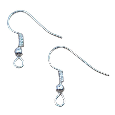 22 Gauge Silver Plated French Ball & Coil Ear Wires - Qty 12 (FIND16) - Beads and Babble